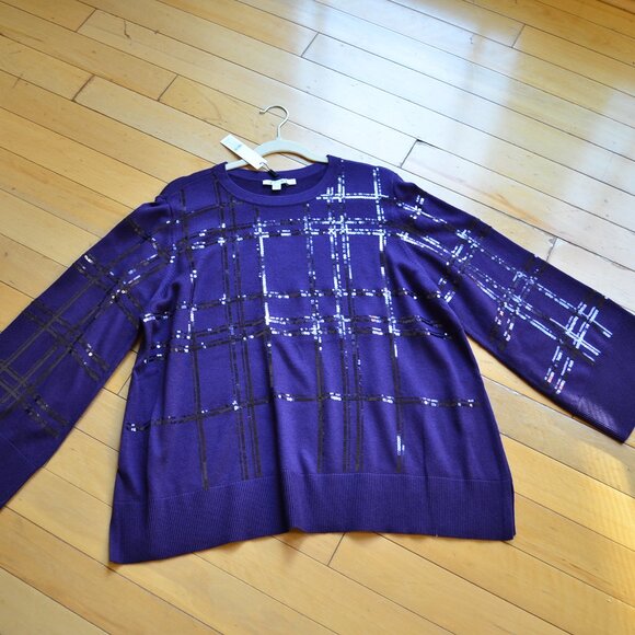 Chicos Chico's Sequin Plaid Long Sleeve Sweater Size 3 NWT US XL - Picture 2 of 13